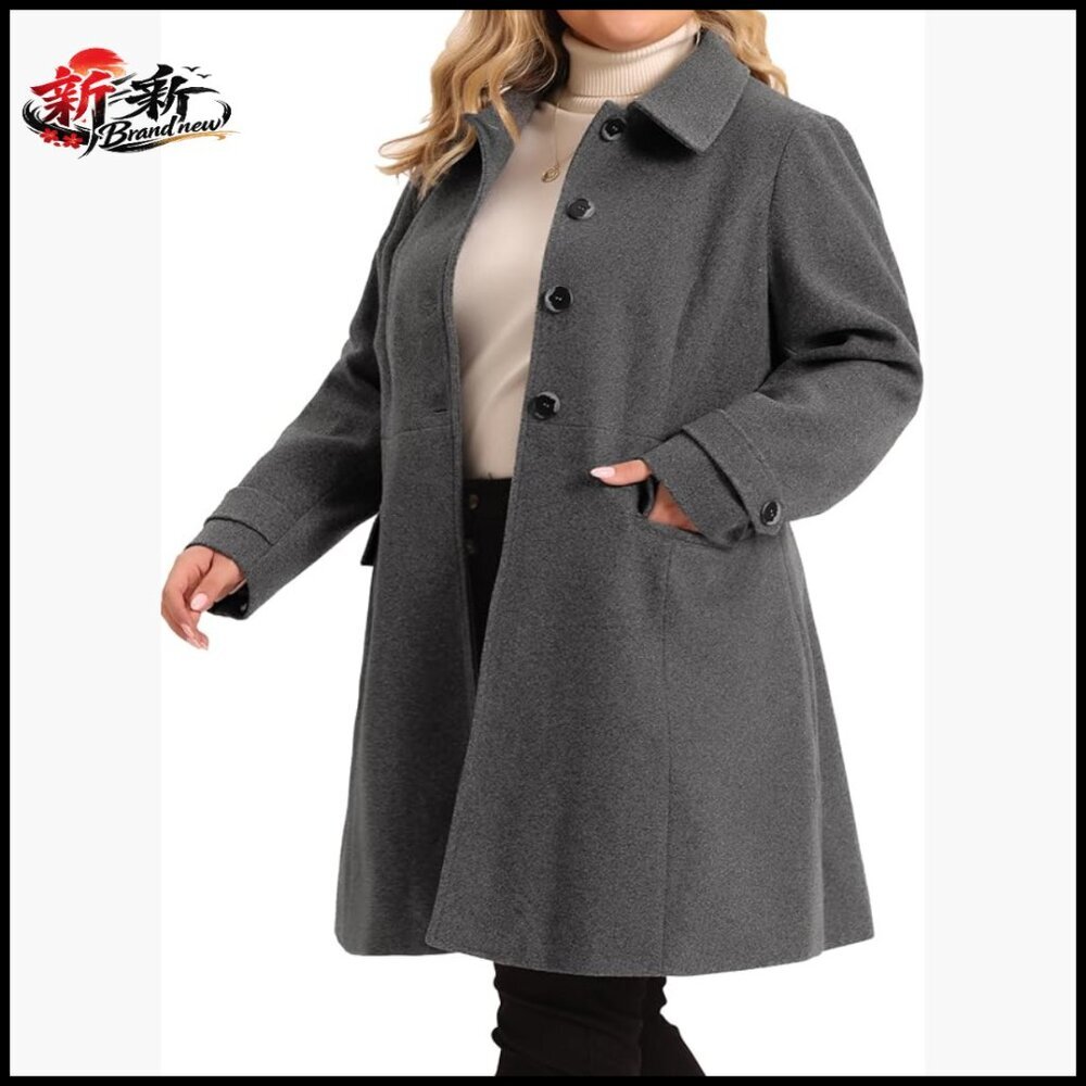 Plus Size Winter Pea Coat Single Breasted Trench Coat with Pockets
